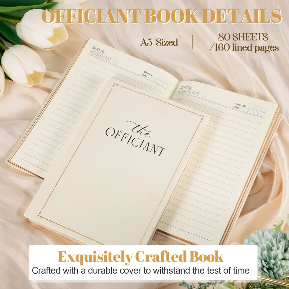 Engrowtic Wedding Officiant Book Custom Hardcover, 160 Lined Pages,White thumbnail 3