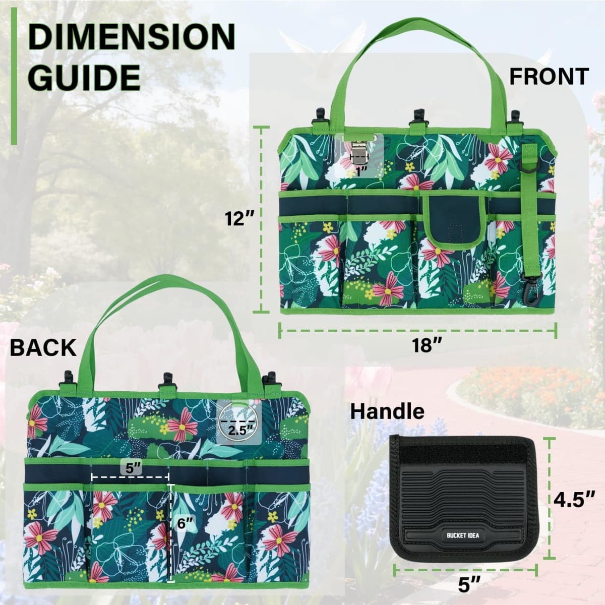 KUNN Bucket Tool Organizer 5 Gallon 18-Pocket Gardening Tool Bag with Hangable Handle | Garden Caddy & Bucket Accessory, Green thumbnail 2
