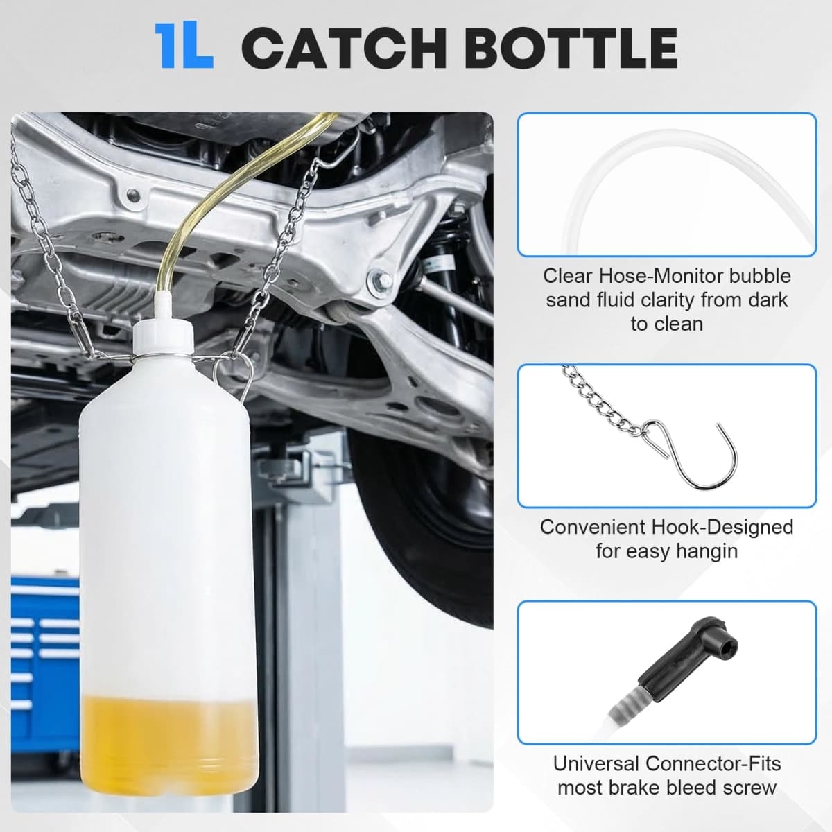 Cupbunny 3L Brake Fluid Bleeder Kit w/ 1L Catch Bottle, Manual Power Bleeder Pump for Flush Brakes and Clutch Systems, Includes 43.5/45/49.5/50.7mm Master Cylinders Caps, Pressure Brake Bleeding Tool thumbnail 4