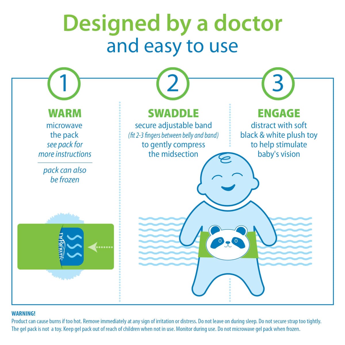 Dr. Brown's Infant Gripebelt Heated Belly Band, Soothe Baby's Tummy with Gentle Warmth and Compression, Panda, 0m+ thumbnail 3