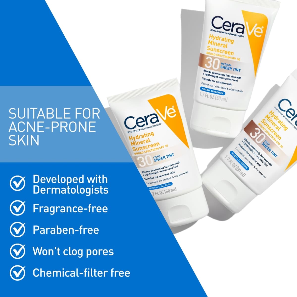 CeraVe Tinted Sunscreen for Face, Mineral SPF 30 Moisturizer, Light, 1.7oz thumbnail 4