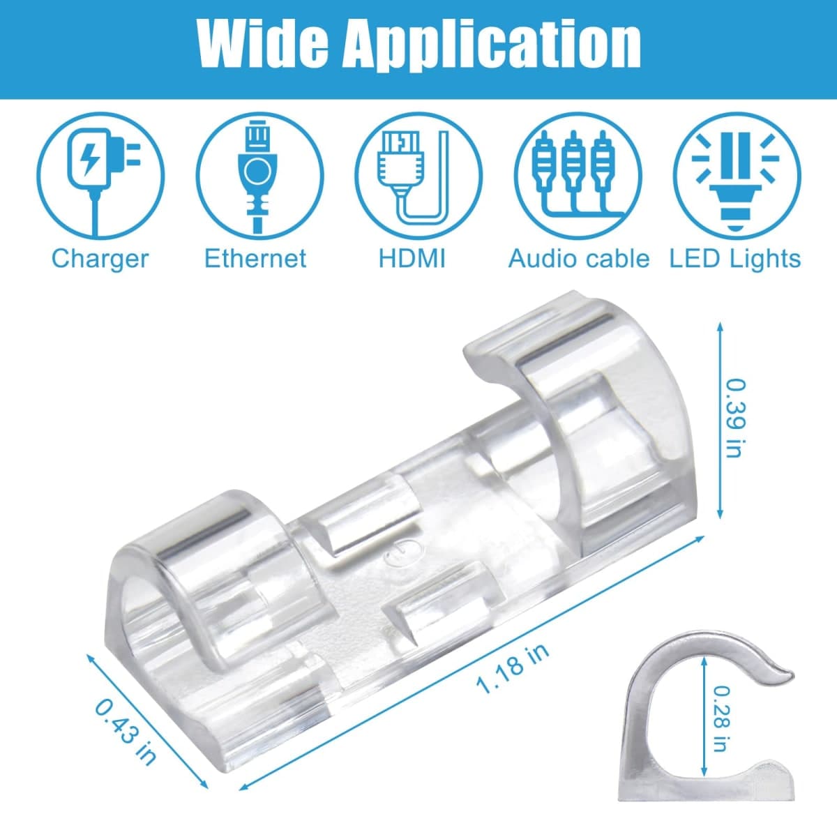 40PCS Adhesive Cable Clips Clear - Upgraded Wire Holders for Wall, Strong Cord Organizer Under Desk, Car, PC, Christmas Light Indoor/Outdoor thumbnail 4