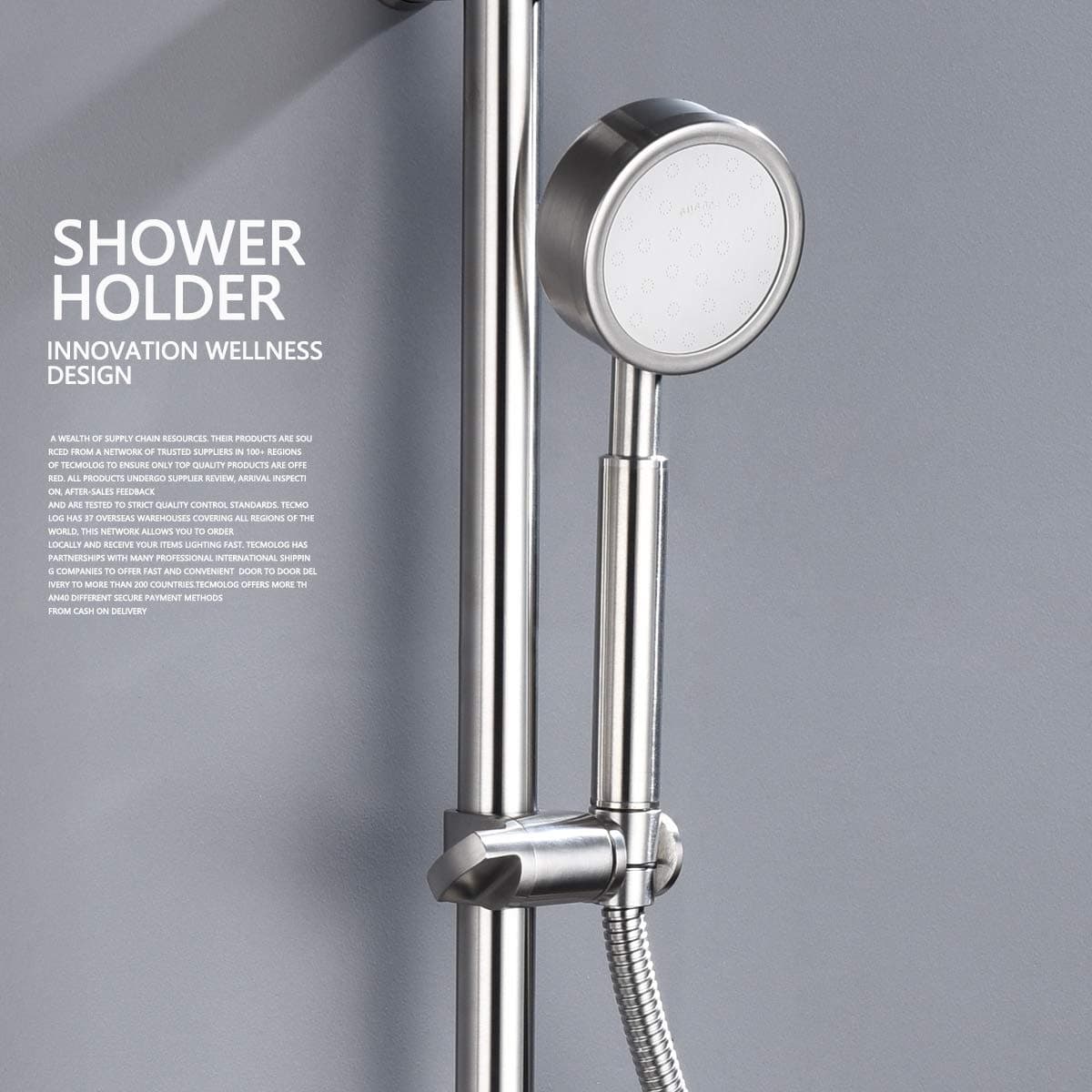 Tecmolog Adjustable Shower Head Holder for 25 mm Slide Bar, Stainless Steel Shower Bar Slider Holder Replacement Part Brushed Nickel, ST35 thumbnail 3