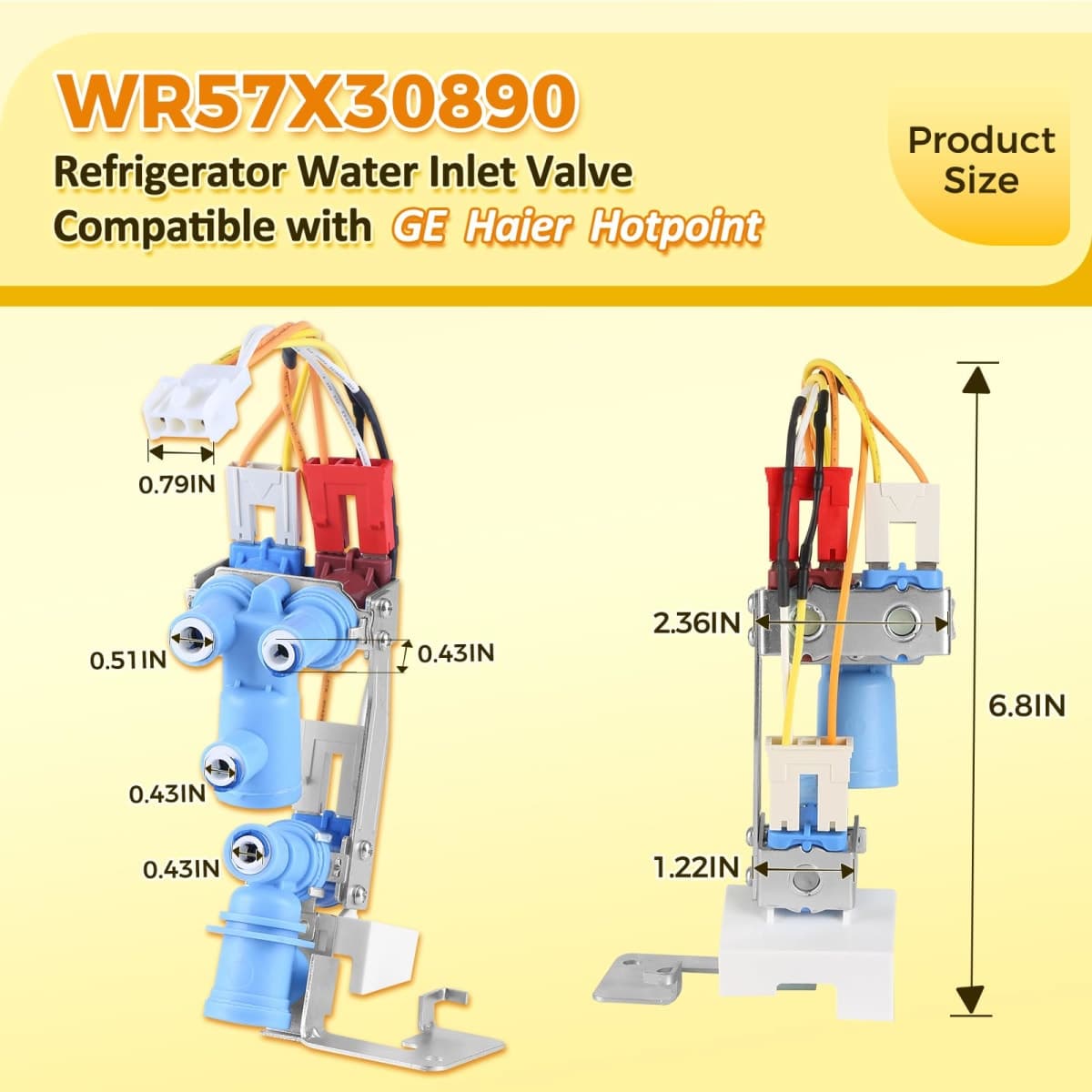 WR57X30890 Refrigerator Water Inlet Valve for GE Haier Hotpoint, Replacement Part WR57X26569 WR57X30891 4960186 AP6891693 PS12727426 EAP12727426 thumbnail 2