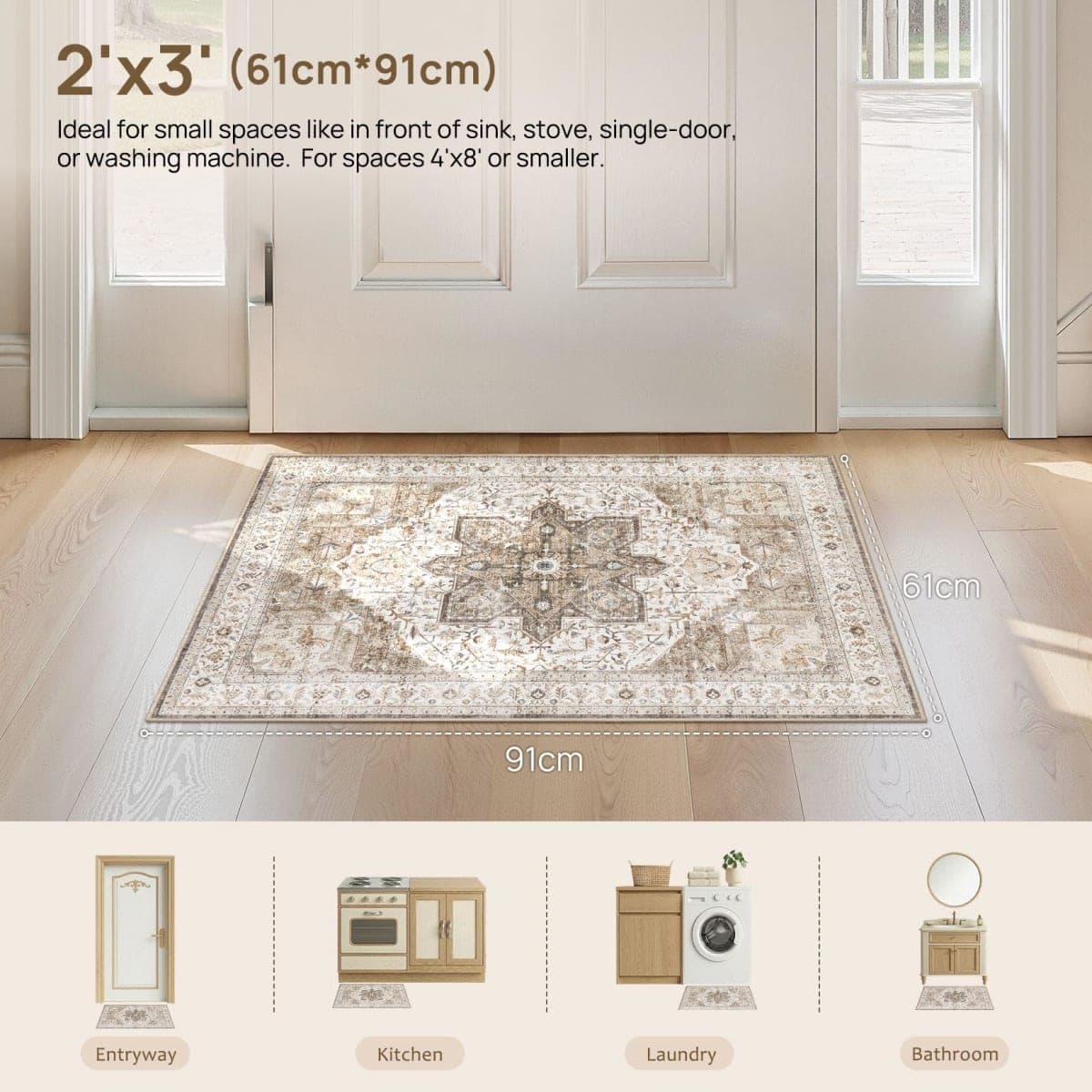 Tortania Area Rug Living Room Rugs - 2x3 Washable Boho Rug Vintage Oriental Distressed Farmhouse Large Thin Indoor Carpet for Living Room Bedroom Under Dining Table Home Office - Brown thumbnail 2