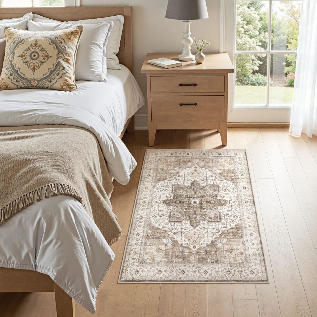 Tortania Area Rug Living Room Rugs - 2x3 Washable Boho Rug Vintage Oriental Distressed Farmhouse Large Thin Indoor Carpet for Living Room Bedroom Under Dining Table Home Office - Brown thumbnail 5