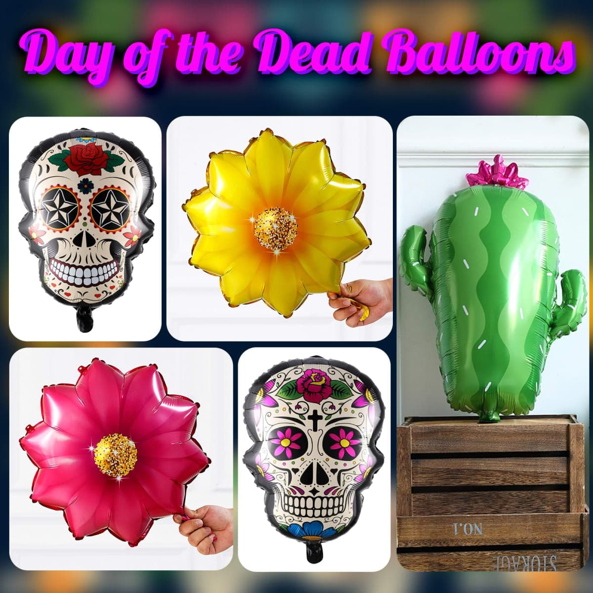 Dia de Muertos Balloon Arch Kit,160PCS Mixed Colorful Day of the Dead Balloon Garland with Cactus Flowers Sugar Skull Foil Balloons for Halloween 5 de Mayo Mexican Fiesta Party Altar Decorations thumbnail 3