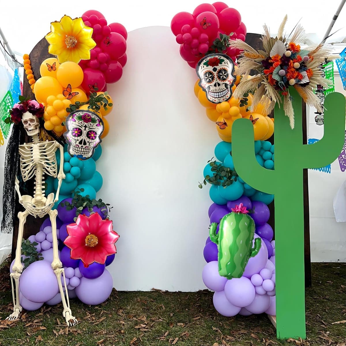 Dia de Muertos Balloon Arch Kit,160PCS Mixed Colorful Day of the Dead Balloon Garland with Cactus Flowers Sugar Skull Foil Balloons for Halloween 5 de Mayo Mexican Fiesta Party Altar Decorations thumbnail 5