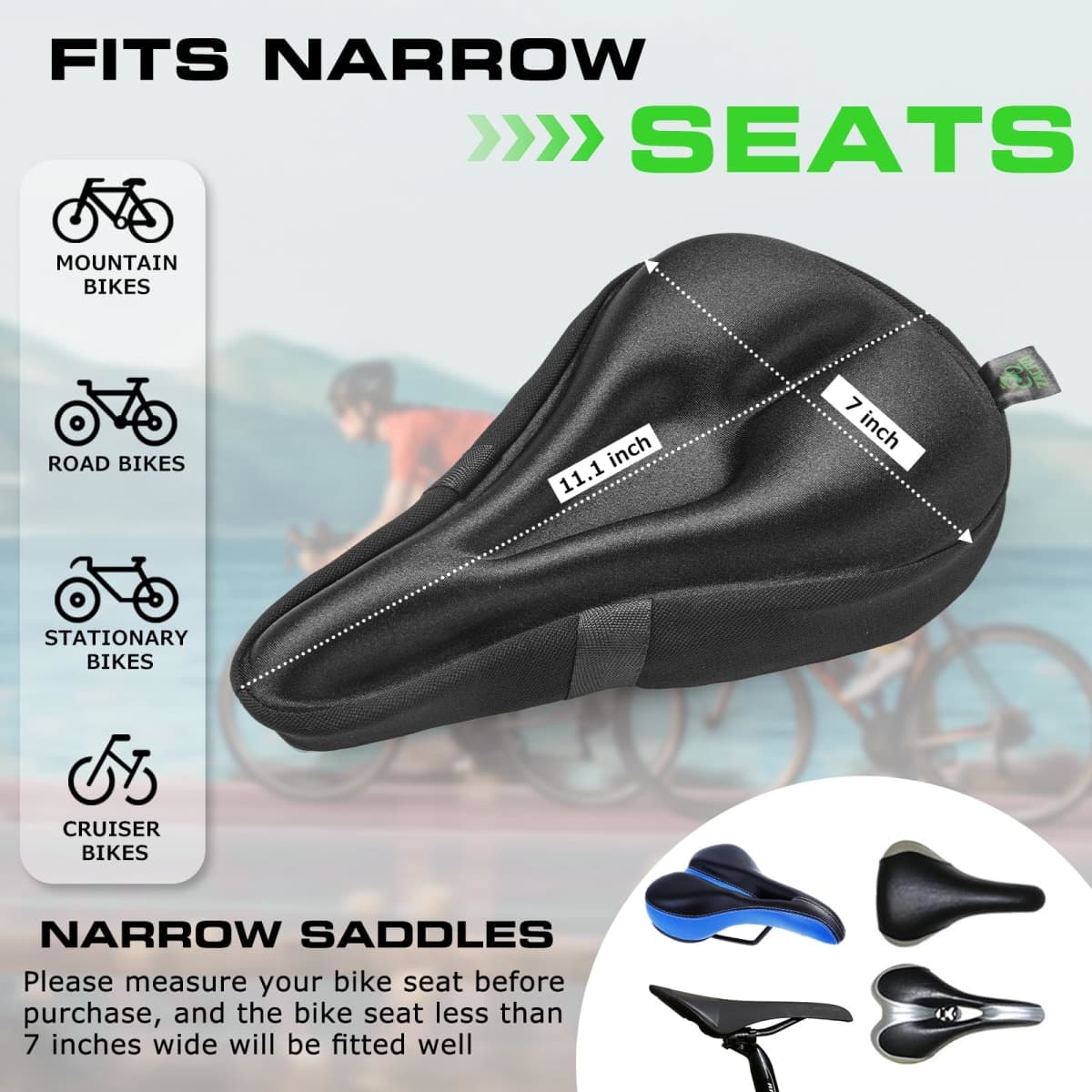 Zacro Bike Seat Cushion - Gel Padded Cover for Men Women Comfort, Extra Soft Exercise Bicycle Compatible with Peloton, Stationary or Cruiser Seats thumbnail 2