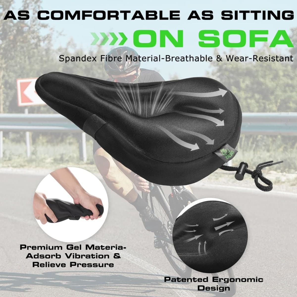 Zacro Bike Seat Cushion - Gel Padded Cover for Men Women Comfort, Extra Soft Exercise Bicycle Compatible with Peloton, Stationary or Cruiser Seats thumbnail 3