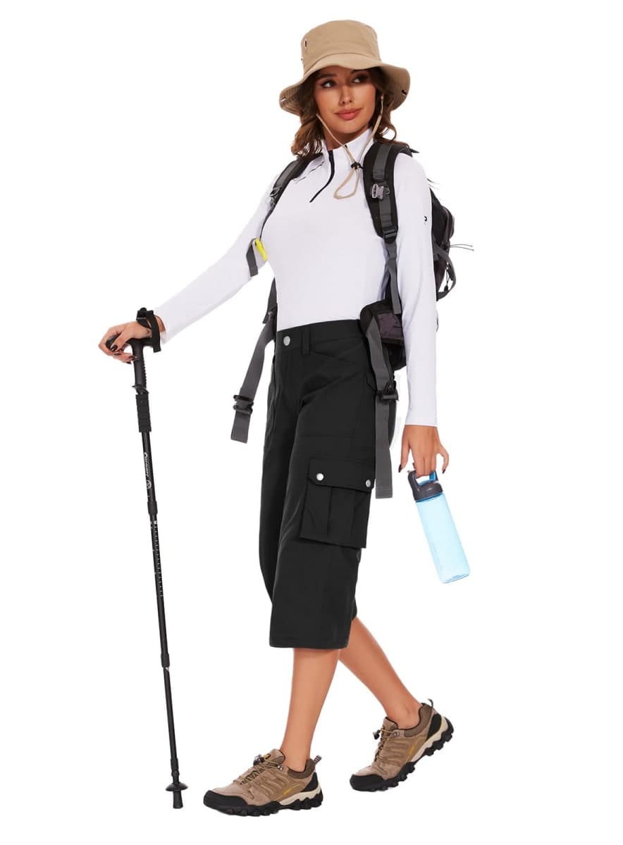 Moosehill Women's-Cargo-Capris-Pants High Waist Waterproof Hiking Casual Travel Summer Pants for Women with 6 Pockets (Black,X-Large) thumbnail 2