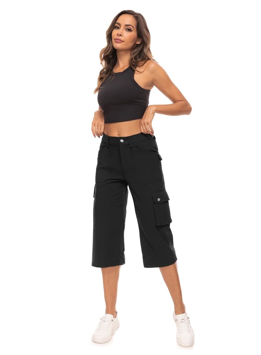 Moosehill Women's-Cargo-Capris-Pants High Waist Waterproof Hiking Casual Travel Summer Pants for Women with 6 Pockets (Black,X-Large) thumbnail 3