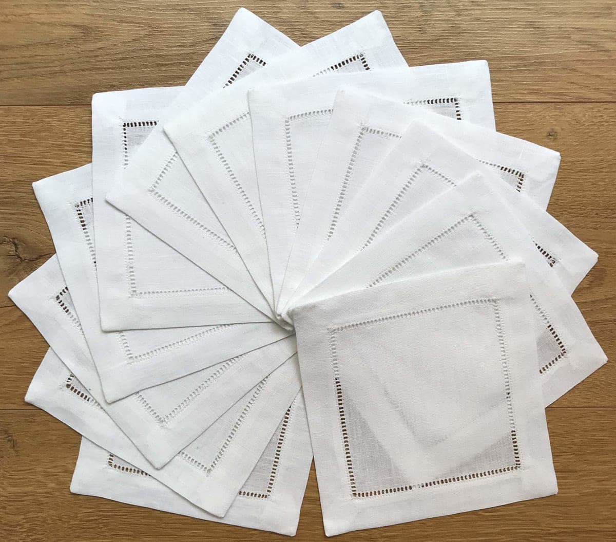 White Linen Cocktail Napkin-Set of 50 6"x6"-Linen Cloth Napkin Coasters-Ladder Hem Stitch-Super Value Bulk 50 Pack thumbnail 2