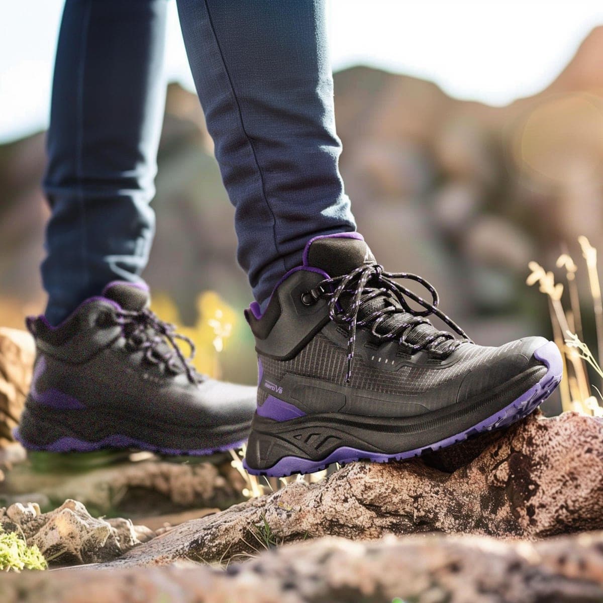 NORTIV 8 Women's Waterproof Lightweight Hiking Boots Outdoor Mid Rubber Backpacking Trekking Trails PATHFINDER,Size 6.5,Black Purple,SNHB241W thumbnail 2