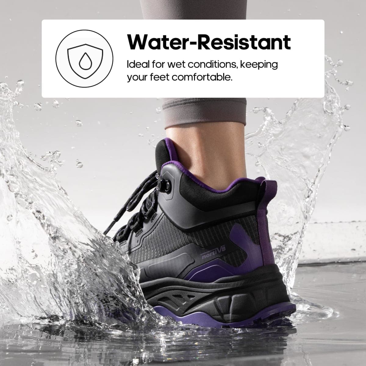 NORTIV 8 Women's Waterproof Lightweight Hiking Boots Outdoor Mid Rubber Backpacking Trekking Trails PATHFINDER,Size 6.5,Black Purple,SNHB241W thumbnail 5