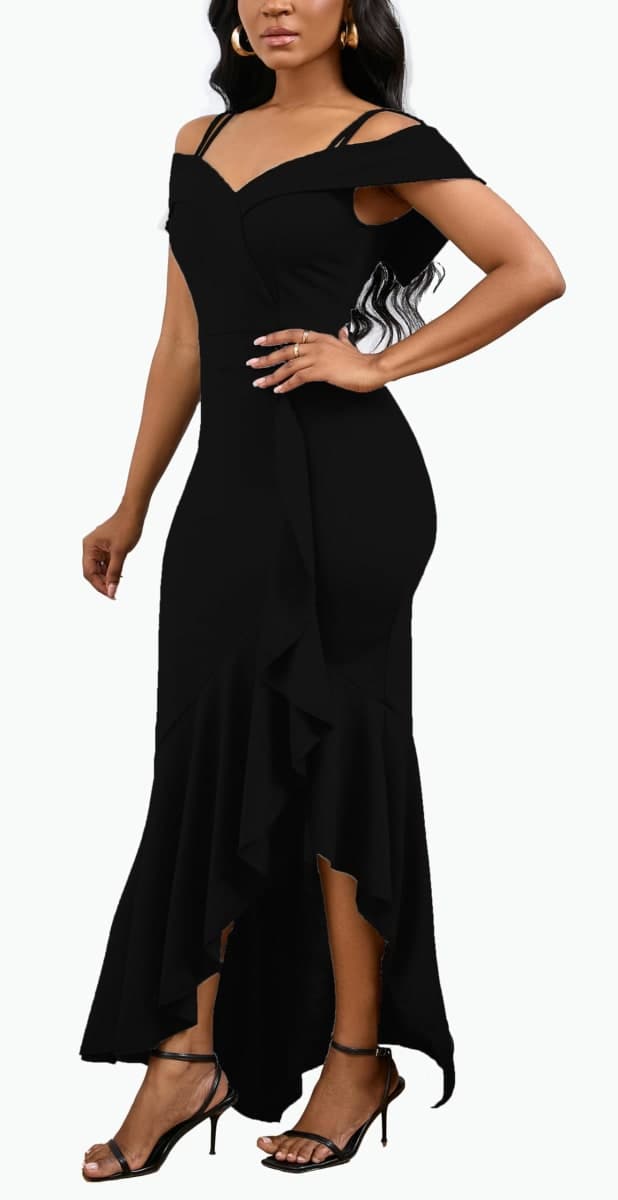 FairyLove Women's One Shoulder Sleeveless Formal Ruched Bodycon Fashion Dress Belted Cocktail Dresses, 64black, Small thumbnail 2