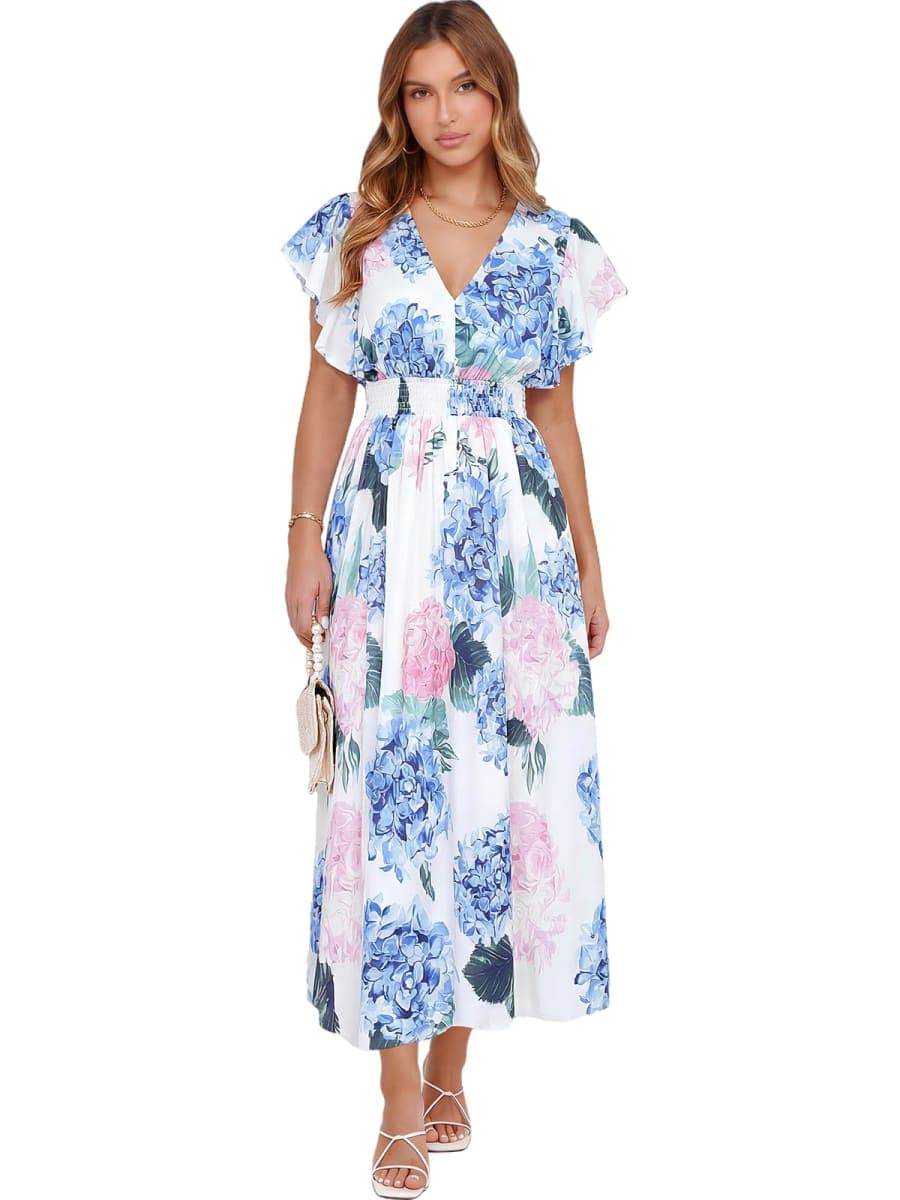Flessibili Womens Summer Floral Maxi Dress Wedding Guest Party Long Dresses 2026, A#pink Blue Hydrangea, Large thumbnail 3