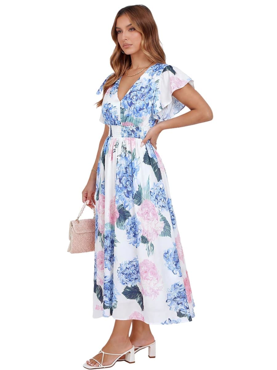 Flessibili Womens Summer Floral Maxi Dress Wedding Guest Party Long Dresses 2026, A#pink Blue Hydrangea, Large thumbnail 4