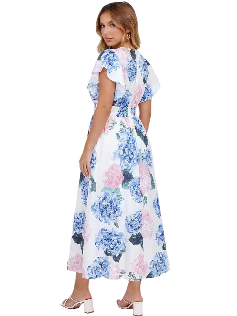 Flessibili Womens Summer Floral Maxi Dress Wedding Guest Party Long Dresses 2026, A#pink Blue Hydrangea, Large thumbnail 5