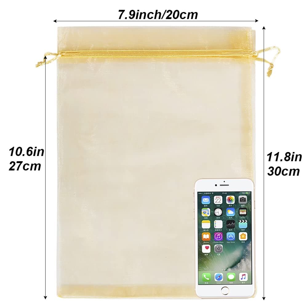 HRX Package 100pcs Large Organza Bags, 8x12 inch Gold Mesh Gift Drawstring Pouches Goodie Bags for Christmas Shower Party Favors Samples thumbnail 3