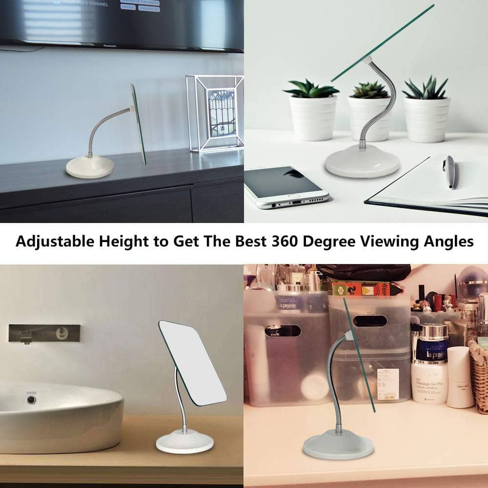 YEAKE Adjustable Flexible Gooseneck Makeup Mirror,360°Rotation Folding Portable Desk Vanity Mirror with Stand Shower Shaving Cosmetic Table Mirror Square thumbnail 4