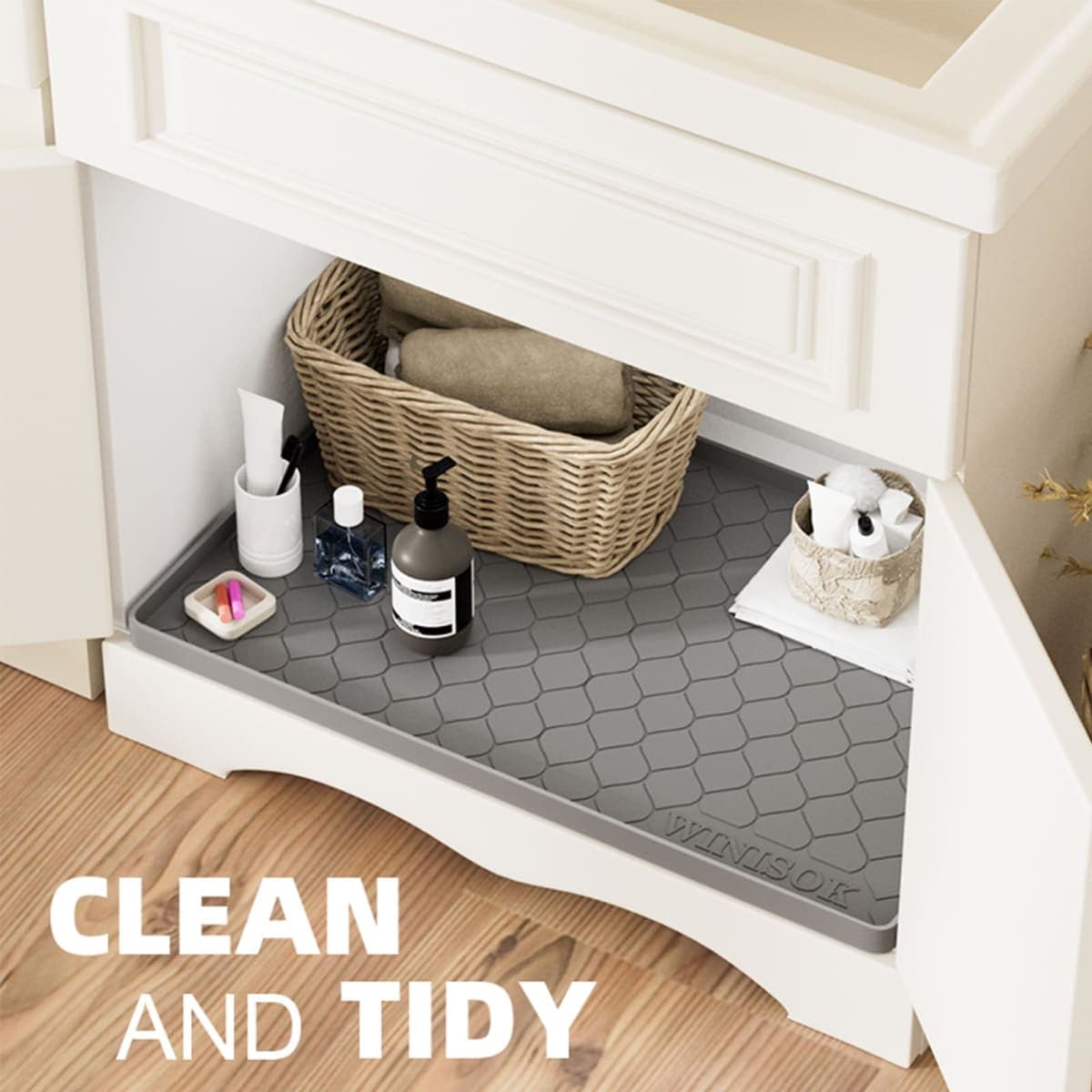 Winisok Waterproof Under Sink Mat 34" x 22", Silicone Mat, Beige thumbnail 4