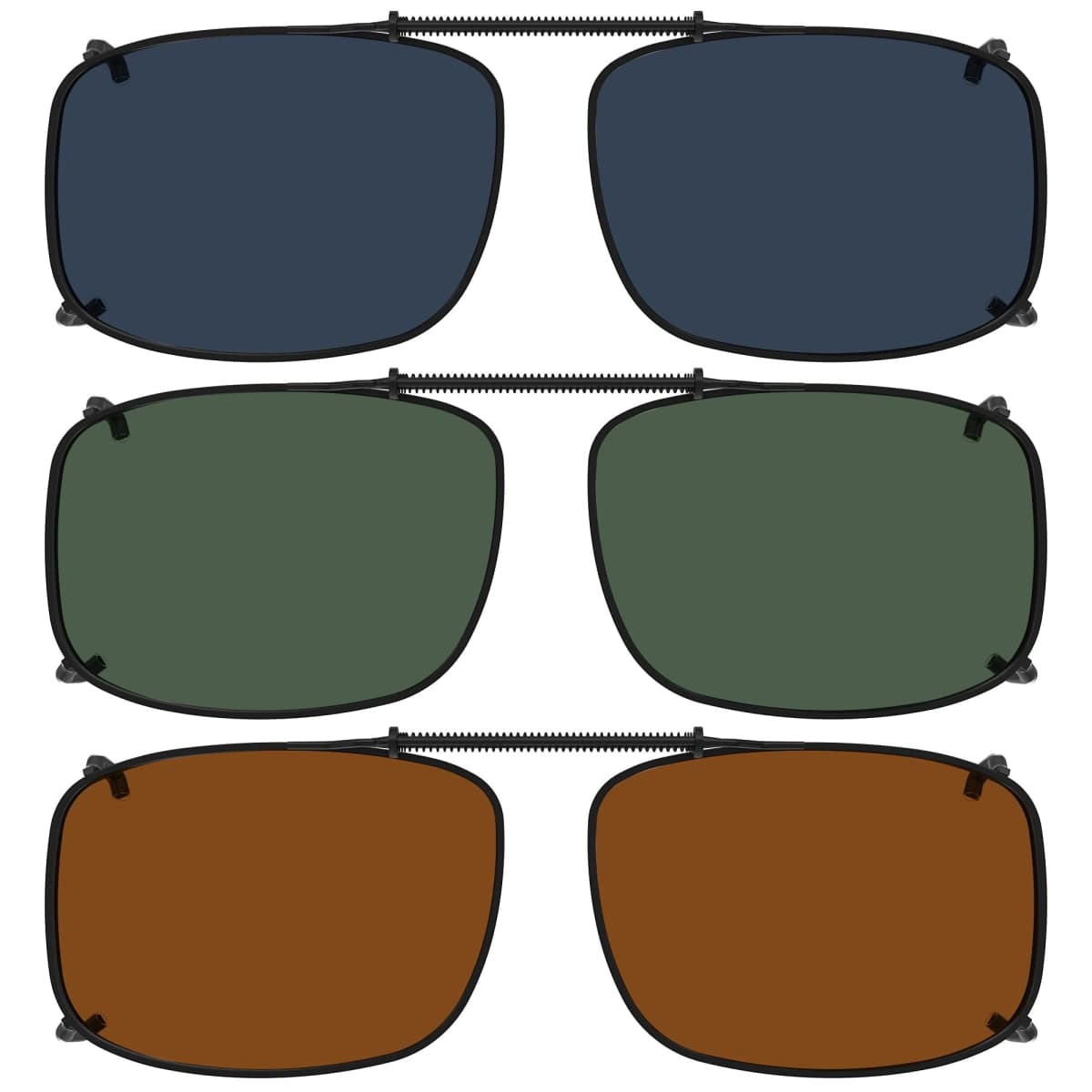 Eyekepper Wide Lens 3-pack Clip-on Polarized Sunglasses 57 * 39MM, 3pc-grey+brown+green, 57*39MM — image 1