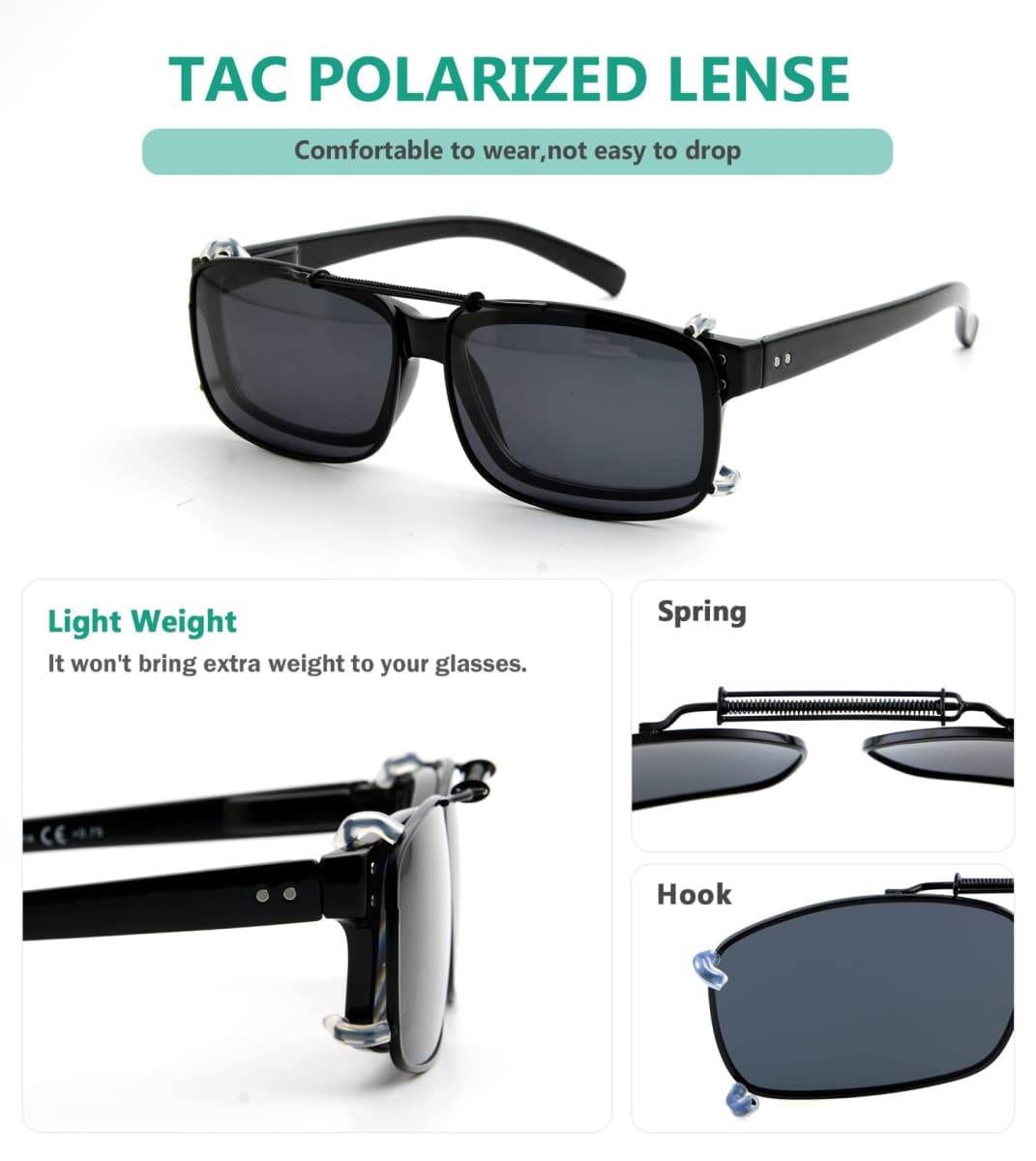 Eyekepper Wide Lens 3-pack Clip-on Polarized Sunglasses 57 * 39MM, 3pc-grey+brown+green, 57*39MM thumbnail 4