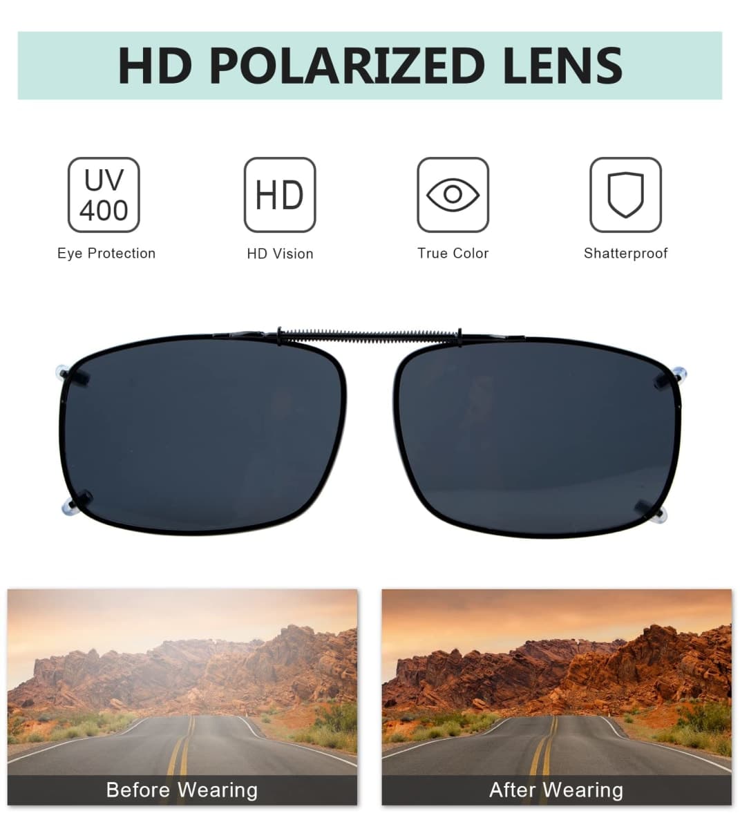 Eyekepper Wide Lens 3-pack Clip-on Polarized Sunglasses 57 * 39MM, 3pc-grey+brown+green, 57*39MM thumbnail 5