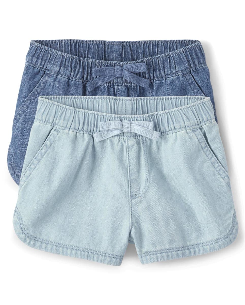The Children's Place Toddler Girls Pull on Jean Shorts, Rose Wash-2 Pack, 2T thumbnail 2