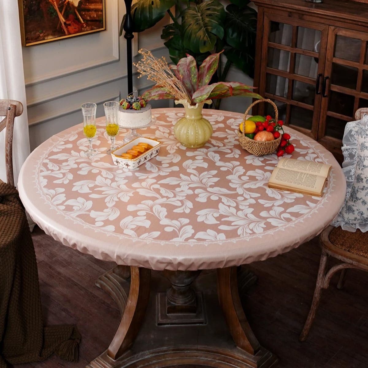 Artbloss Round Fitted Tablecloth Elastic Farmhouse Table Cover, 36"-45" thumbnail 2