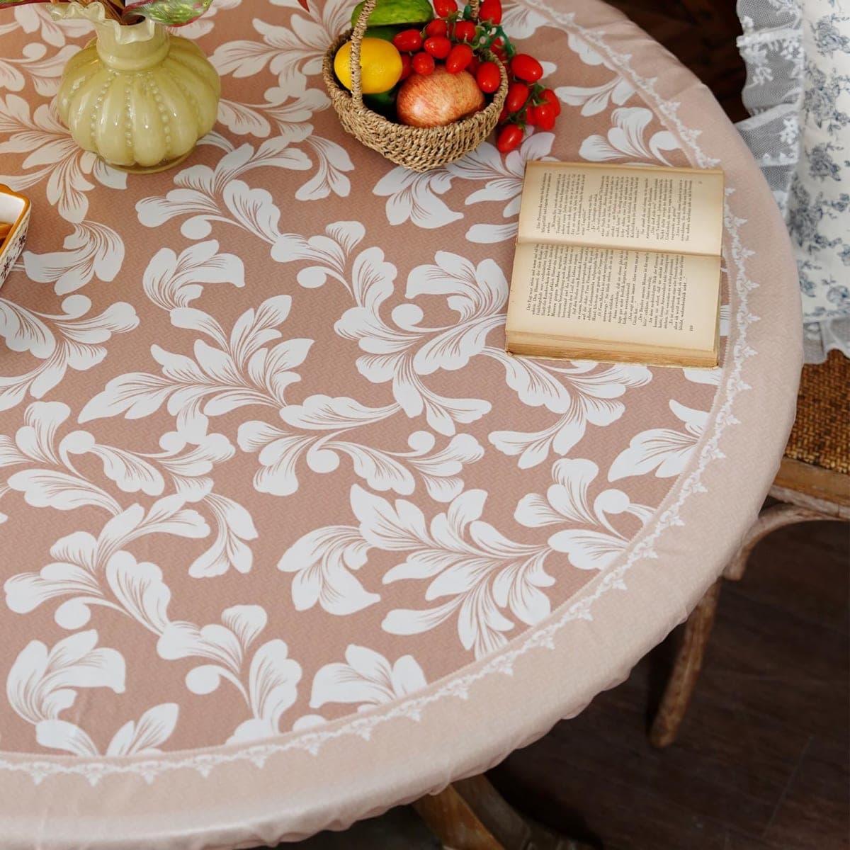 Artbloss Round Fitted Tablecloth Elastic Farmhouse Table Cover, 36"-45" thumbnail 3