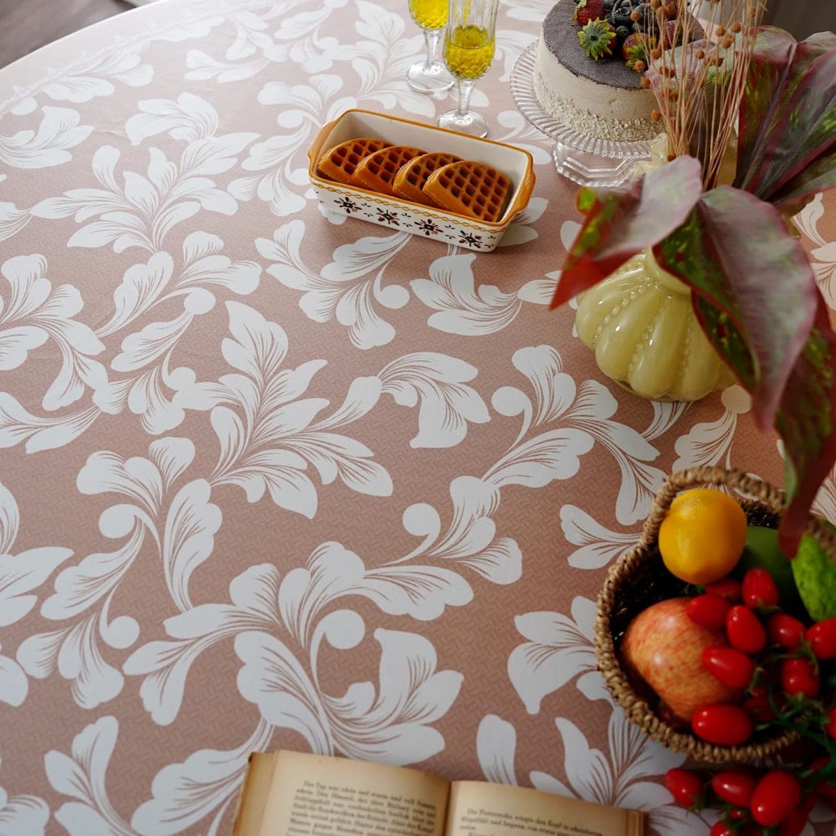 Artbloss Round Fitted Tablecloth Elastic Farmhouse Table Cover, 36"-45" thumbnail 4