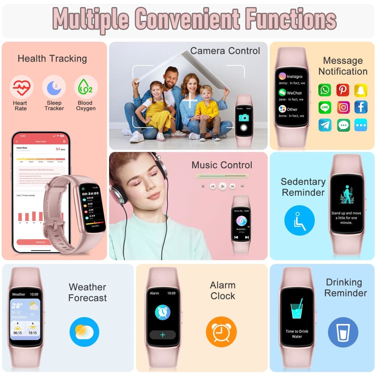 Zeacool Fitness Tracker with 24/7 Heart Rate, Blood Oxygen Sleep Monitor, 123 Sports Modes Calories Smart Watch,IP68 Waterproof Step Counter Activity Trackers Health Pedometer for Women Men (Pink) thumbnail 2