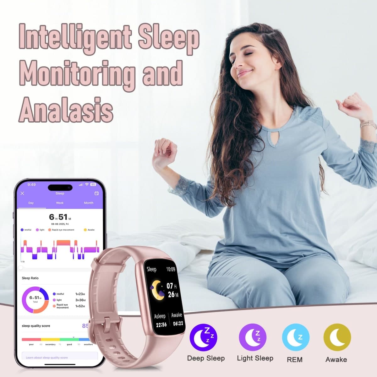Zeacool Fitness Tracker with 24/7 Heart Rate, Blood Oxygen Sleep Monitor, 123 Sports Modes Calories Smart Watch,IP68 Waterproof Step Counter Activity Trackers Health Pedometer for Women Men (Pink) thumbnail 3