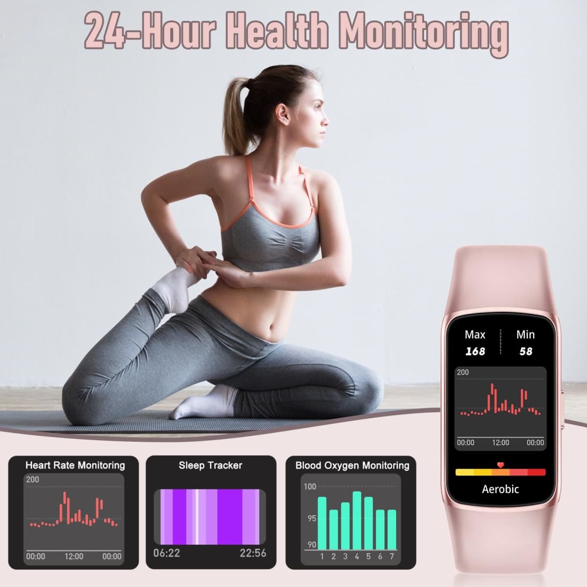 Zeacool Fitness Tracker with 24/7 Heart Rate, Blood Oxygen Sleep Monitor, 123 Sports Modes Calories Smart Watch,IP68 Waterproof Step Counter Activity Trackers Health Pedometer for Women Men (Pink) thumbnail 4