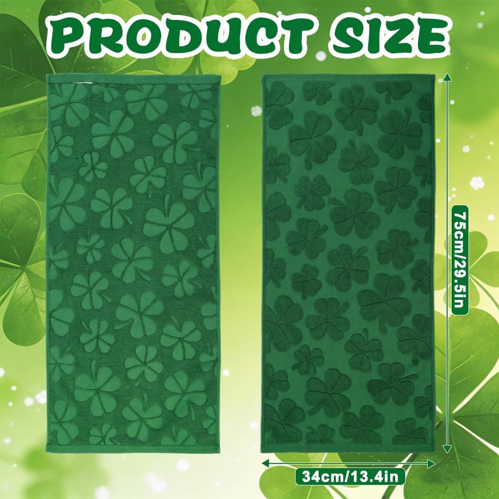 Heirloom Haven 2PCS St. Patrick's Day Hand Towels,Green Shamrock Bath Towels Set 100% Cotton Decorative Soft Absorbent for Holiday Decorative Cooking Cleaning Drying 13.7 x 29.5 Inch thumbnail 2