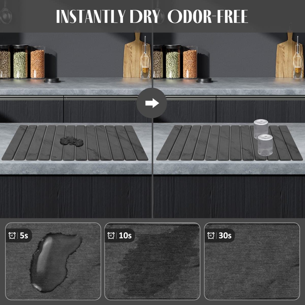 2 PCS Extra Large Stone Dish Drying Mat for Kitchen Counter, 28"×16" Marble Dish Drying Mat with 8"x 4" Coasters, Non - Slip Collapsible Absorbent Stone Dish Drying Mat for Multi - Purpose thumbnail 2