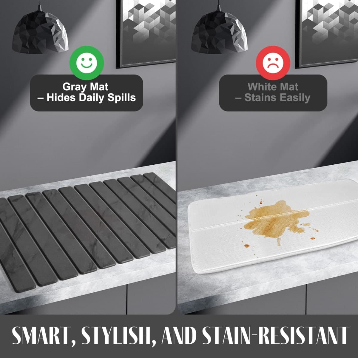 2 PCS Extra Large Stone Dish Drying Mat for Kitchen Counter, 28"×16" Marble Dish Drying Mat with 8"x 4" Coasters, Non - Slip Collapsible Absorbent Stone Dish Drying Mat for Multi - Purpose thumbnail 4