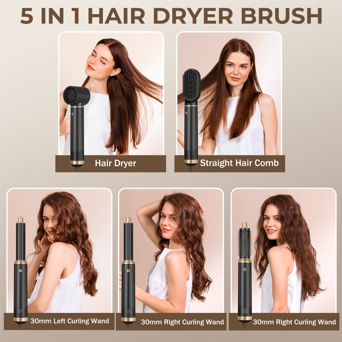 Blow Dryer Brush 5 in 1, Negative Ion Hair Dryer Brush Set Upgrade Hot Air Brush Air Styler Curling Wrap Air Curler, Curling Iron Hair Styling Tools As A Gift for Straight/Curl/Drying/Smoothing thumbnail 2