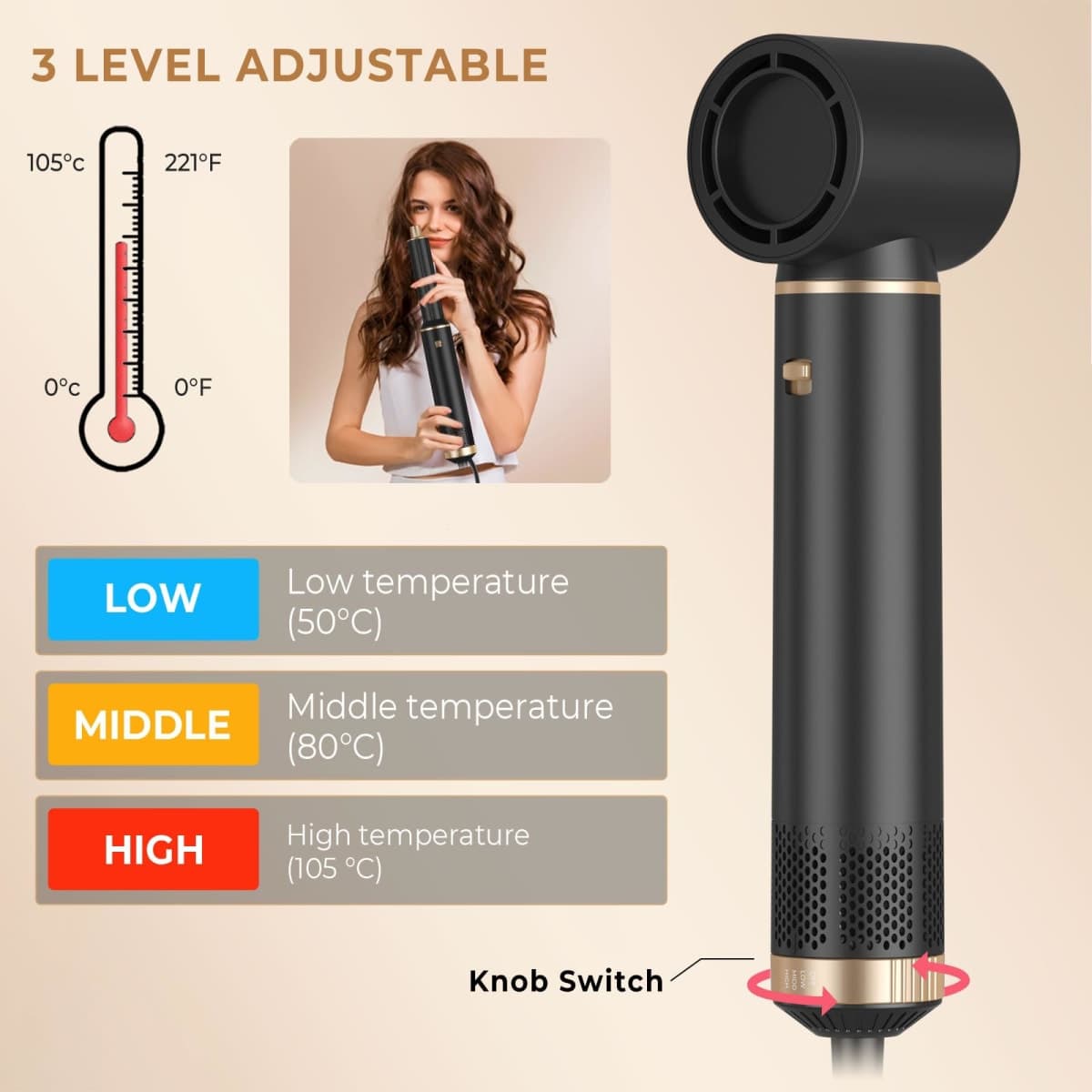 Blow Dryer Brush 5 in 1, Negative Ion Hair Dryer Brush Set Upgrade Hot Air Brush Air Styler Curling Wrap Air Curler, Curling Iron Hair Styling Tools As A Gift for Straight/Curl/Drying/Smoothing thumbnail 4