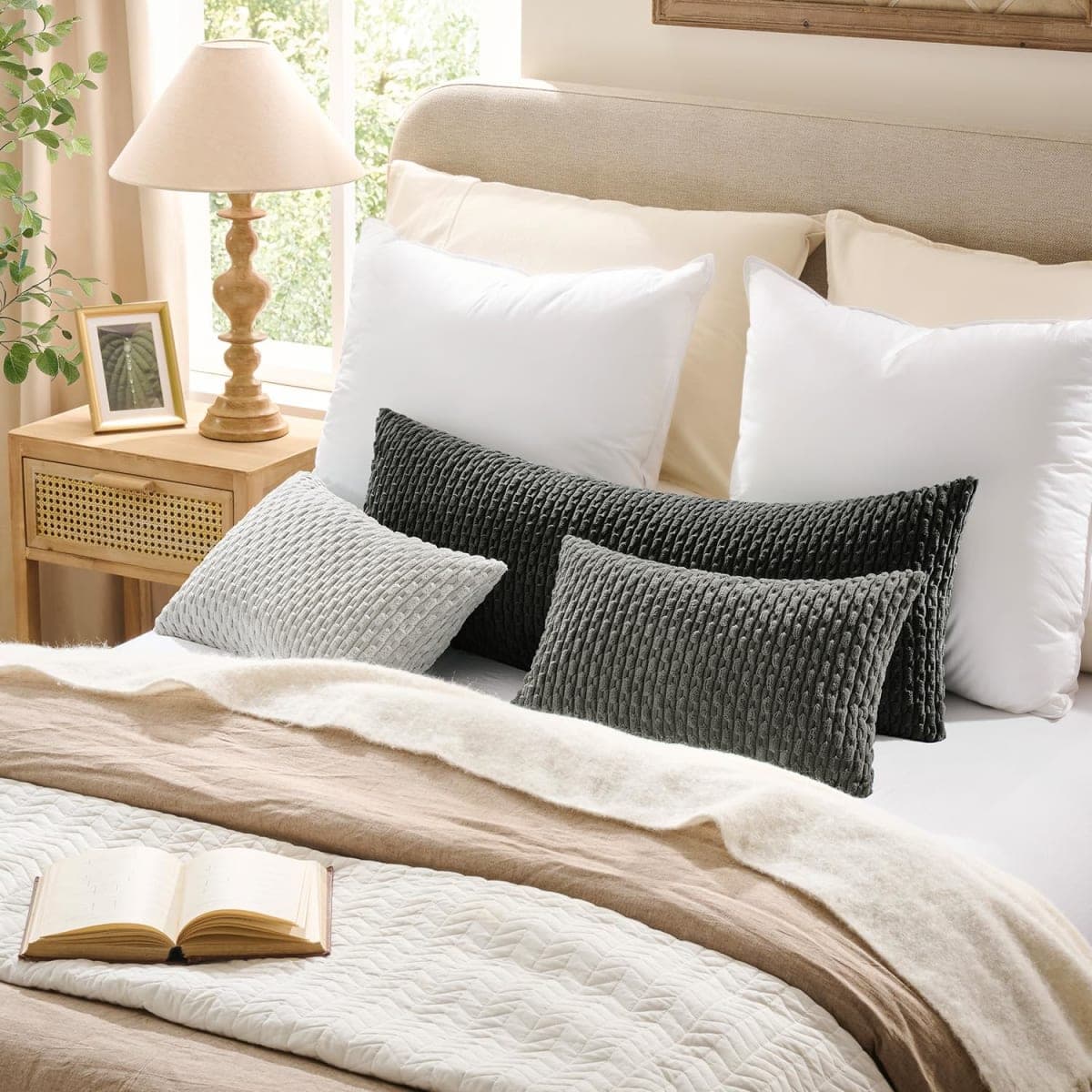 Kevin Textile Soft Corduroy 14"x36" Lumbar Pillow Cover 1 Pack, Black thumbnail 5