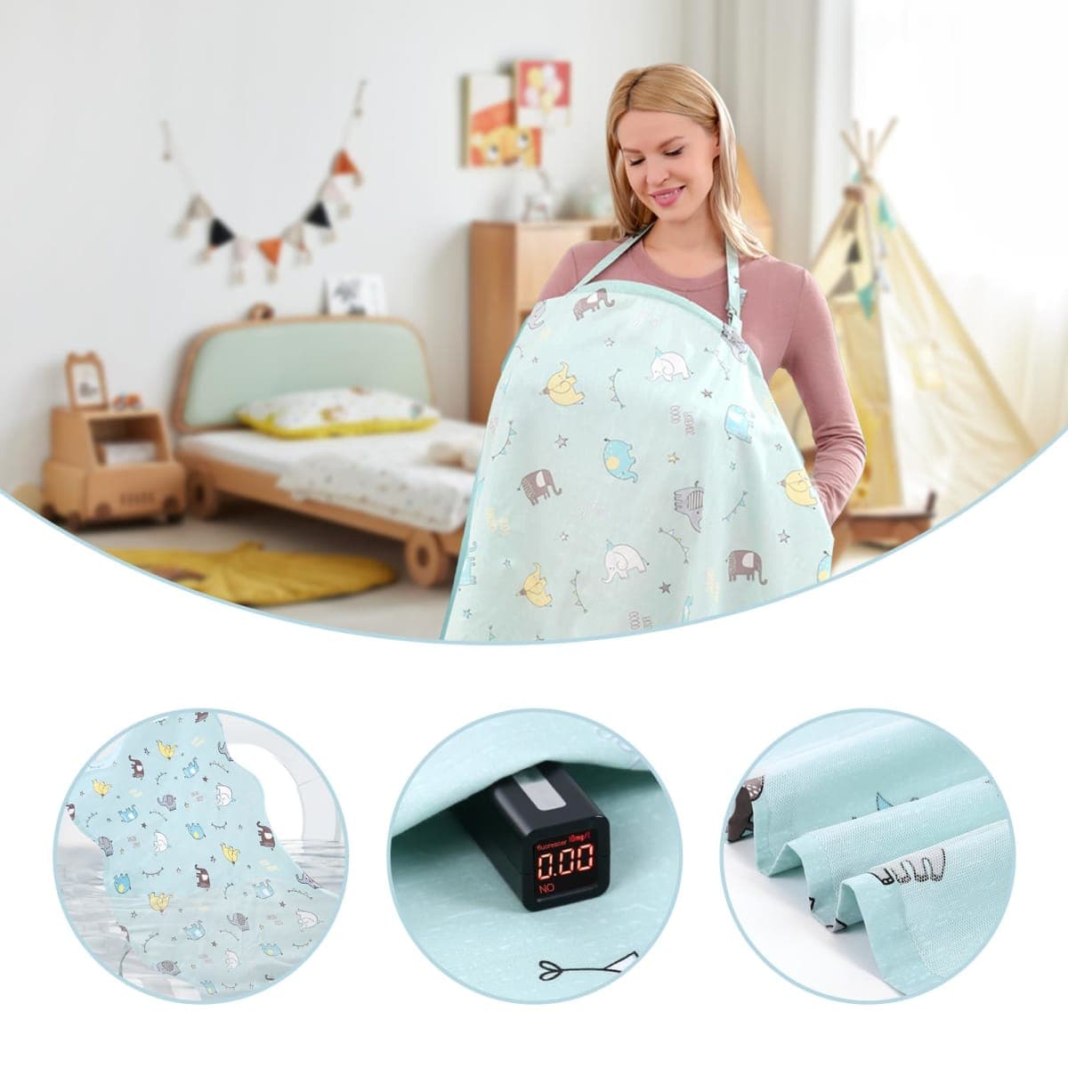 100% Cotton Nursing Cover with Support Ring & Mesh Layer, Breathable Nursing Cover Up for Breastfeeding, Adjustable Arch Neckline Breastfeeding Apron for Women thumbnail 3
