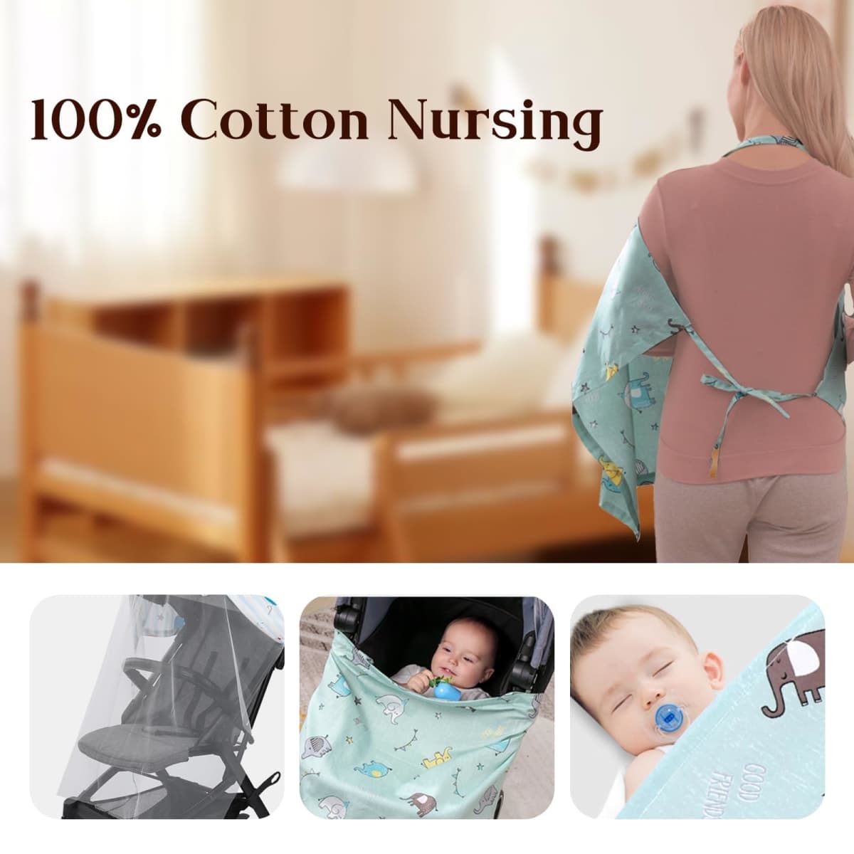 100% Cotton Nursing Cover with Support Ring & Mesh Layer, Breathable Nursing Cover Up for Breastfeeding, Adjustable Arch Neckline Breastfeeding Apron for Women thumbnail 4