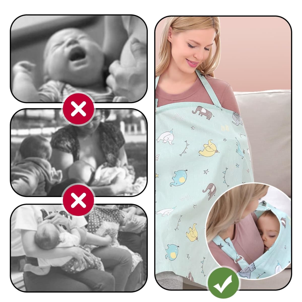 100% Cotton Nursing Cover with Support Ring & Mesh Layer, Breathable Nursing Cover Up for Breastfeeding, Adjustable Arch Neckline Breastfeeding Apron for Women thumbnail 5