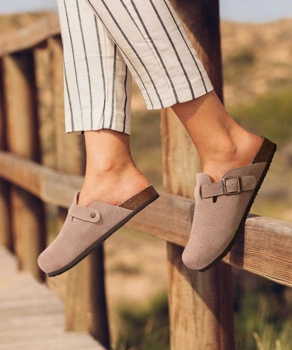 KIDMI Genuine Suede Clogs for Women Men Cork Footbed Mules Potato Shoes thumbnail 2