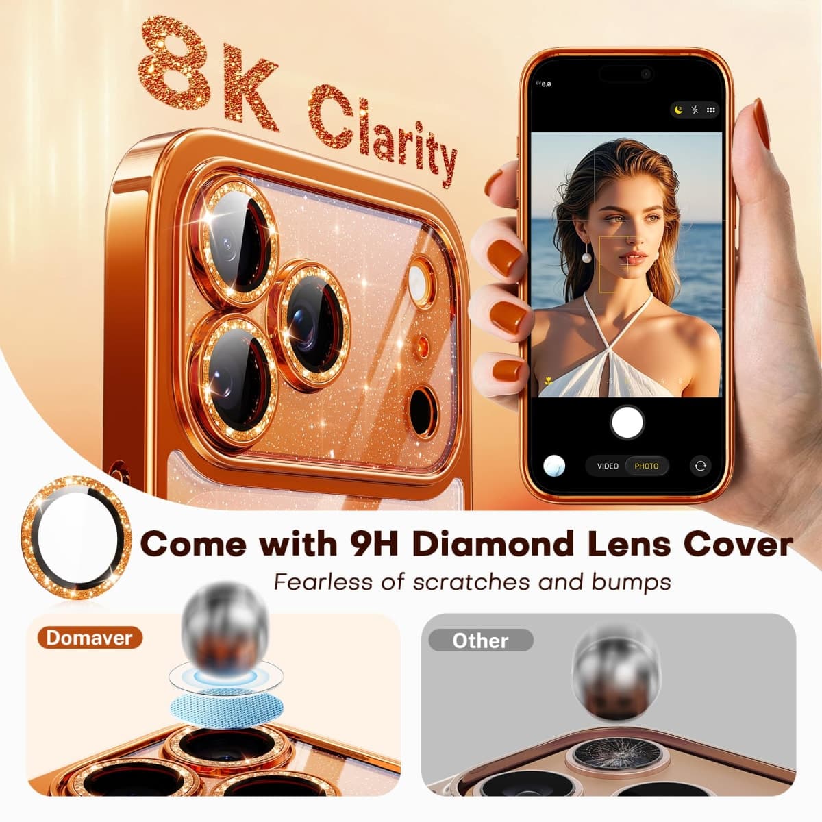Glitter for iPhone 17 Pro Case with Eye-catching Integrated Lens Protection, [Sparkly Bling Back Panel] [Seamless Work with Magsafe] Cute Women Girly Magnetic Case for iPhone 17 Pro 6.3" Cosmic Orange thumbnail 3