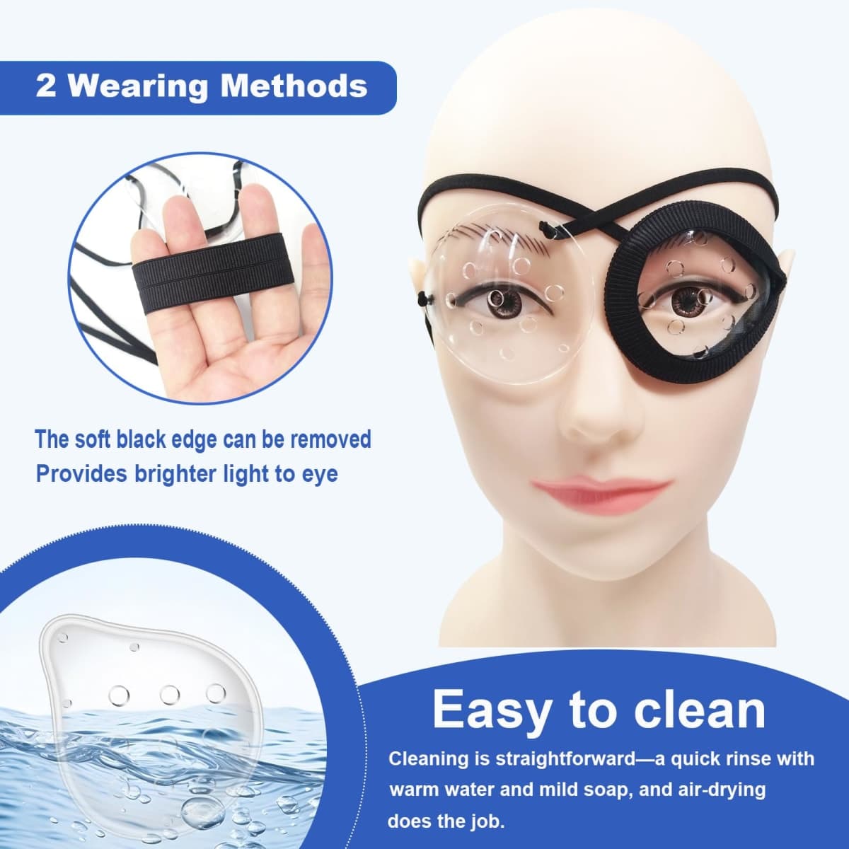 AMZVIO 2 Pack Eye Shield 9-Hole Clear Eye Patch with Adjustable Strap for Sleeping After Cataract Surgery,Transparent Ventilated Plastic Eyes Protections for Surgery,with Black Edge Protective thumbnail 3