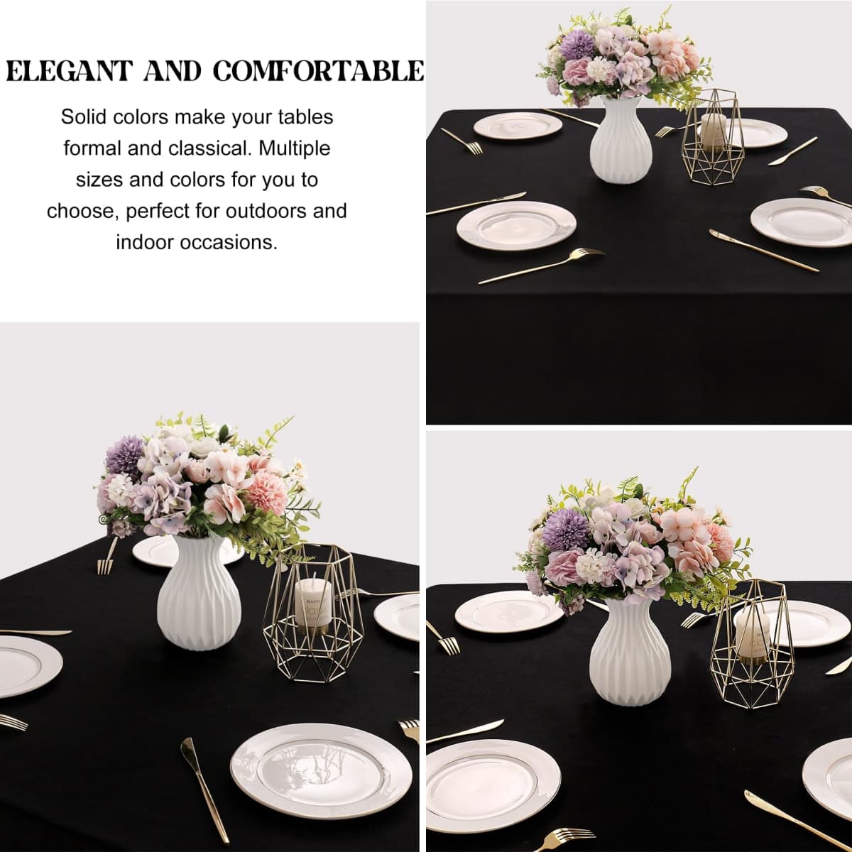 JALANCY 4 Pack Square Table Cloth 85x85 Inch Black Tablecloth Machine Washable Fabric Polyester Table Cover for Dining, Buffet Parties, Picnic, Events, Weddings and Restaurants（Black） thumbnail 3