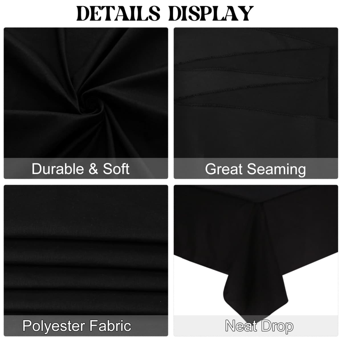 JALANCY 4 Pack Square Table Cloth 85x85 Inch Black Tablecloth Machine Washable Fabric Polyester Table Cover for Dining, Buffet Parties, Picnic, Events, Weddings and Restaurants（Black） thumbnail 4